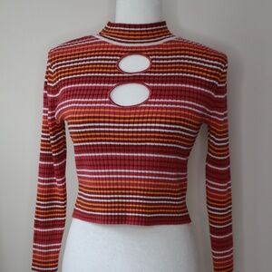 Y2K Madden NYC Striped Sweater crop top mock neck Size LARGE